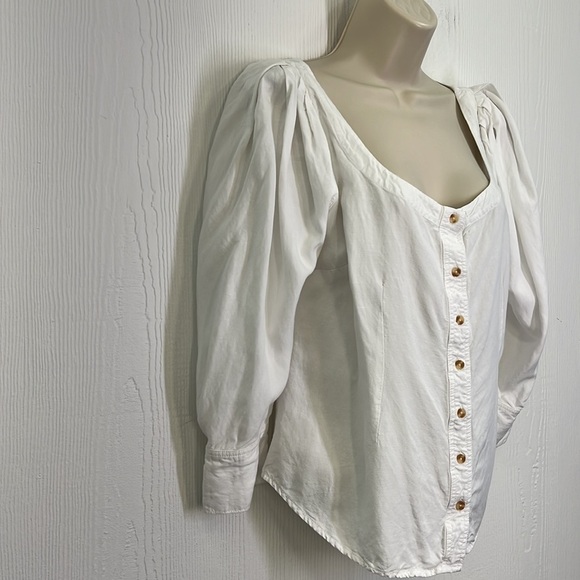 Anthropologie- Maeve White Button Down Puffed Sleeves Blouse Size 8 - Picture 4 of 10